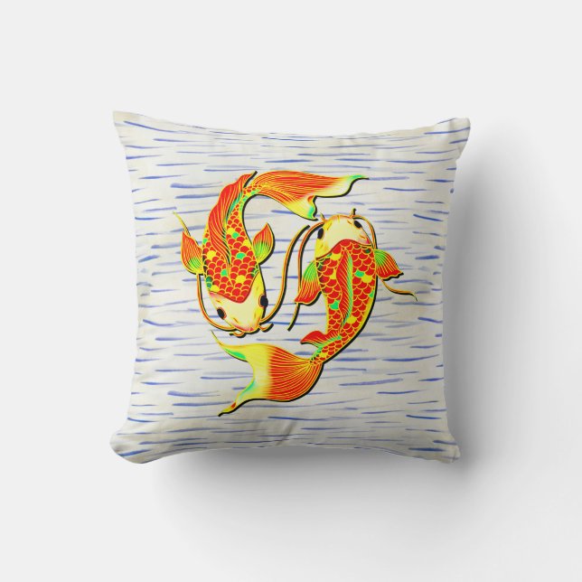 Koi Carp Fish Orange Green auf dem Wasser Hintergr Kissen (Vorderseite)