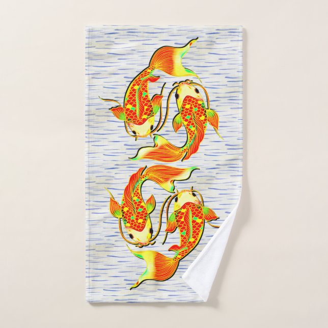 Koi Carp Fish Orange Green auf Wasser auf Handtuch (Handtuch)