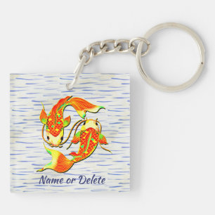 Koi Carp Fish Orange Green on Water - Name hinzufü Schlüsselanhänger