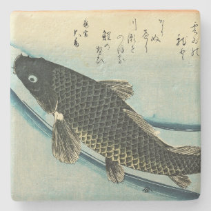 Koi (Carp) - Hiroshige japanische Fischdruckerei Steinuntersetzer