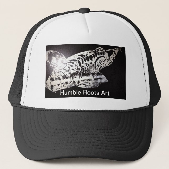 Koi Entwurfs-bescheidene Wurzel-Kunst Hawaii Truckerkappe (Vorderseite)