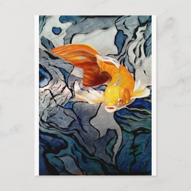 Koi Fisch auf Metall "Schwimmen durch Farben" Postkarte (Vorderseite)