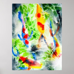 Koi Fisch farbige Aquarellkunst Poster