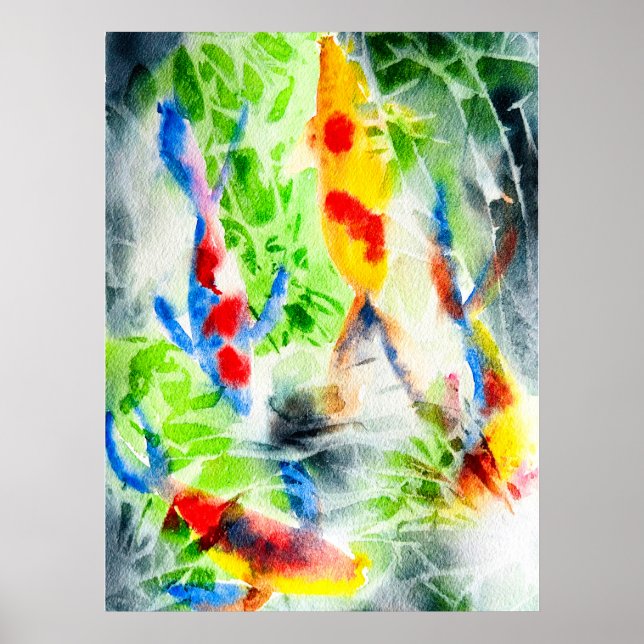Koi Fisch farbige Aquarellkunst Poster (Vorne)