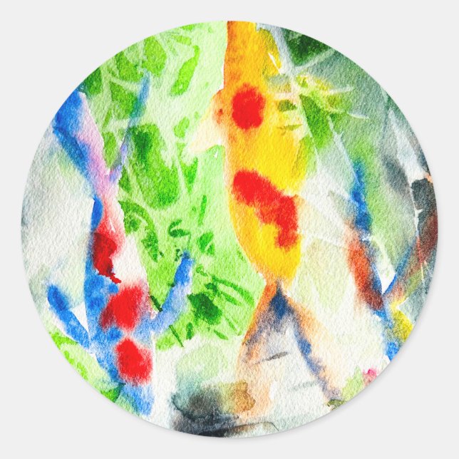 Koi Fisch farbige Aquarellkunst Runder Aufkleber (Vorderseite)