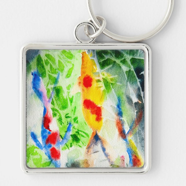 Koi Fisch farbige Aquarellkunst Schlüsselanhänger (Vorne)