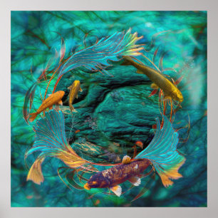 Koi-Fisch "FRIEDLICH SCHWIMMEND" Poster