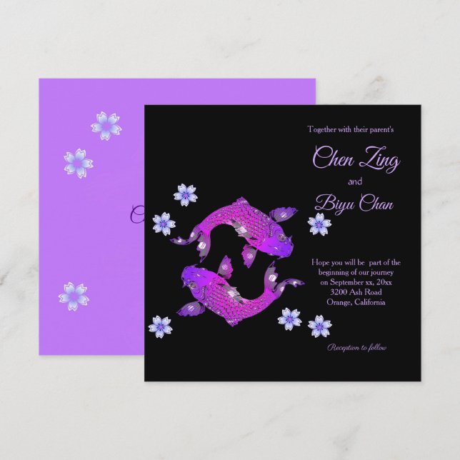 Koi-Fisch für Hochzeiten Einladung (Vorne/Hinten)
