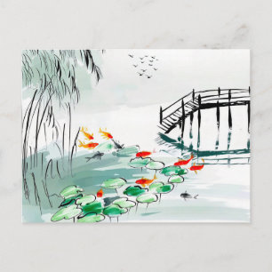 Koi Fisch in einer ruhigen Teich-China Postkarte