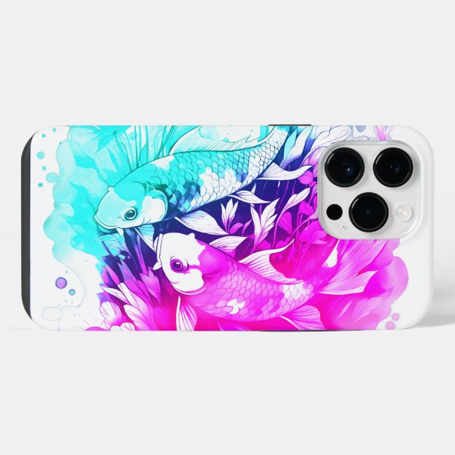 Koi Fisch in Rosa und Blau iPhone 14 Pro Max Hülle (Rückseite (Horizontal))