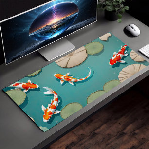 Koi Fisch in Water Lotus Blätter Illustration Art Schreibtischunterlage