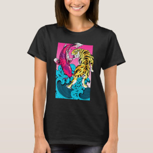 Koi-Fisch Karpfen Tiger Yin Yang Die Große Welle V T-Shirt