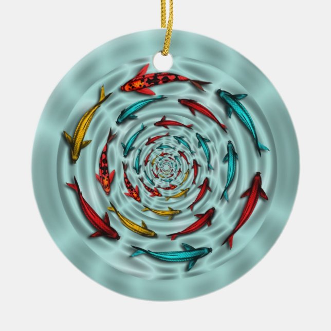 Koi Fisch-Kreis-Verzierung Keramikornament (Vorne)