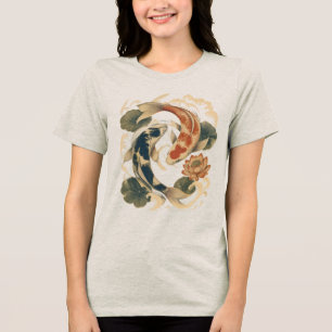Koi-Fisch & Lotus Japanisch Inspiriertes Natur-T-S Tri-Blend Shirt