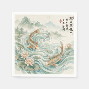 Koi-Fisch Lotus-Tusche-Wasch-Kunst Serviette