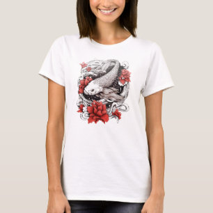 Koi Fisch mit Blume Japanisches Design T-Shirt