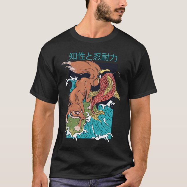 Koi-Fisch mit Fuchs im japanischen Design T-Shirt (Vorderseite)