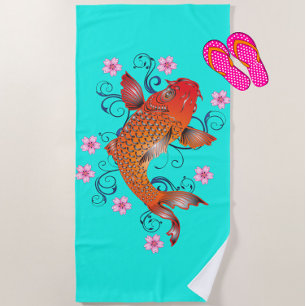 Koi-Fisch orientalisch floral orange Türkis elegan Strandtuch