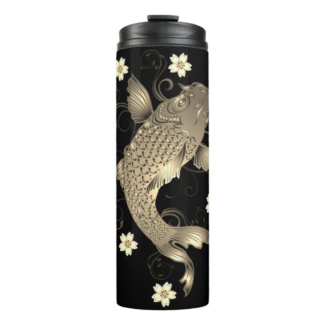 Koi Fisch orientalisch schwarz und gold floral ele Thermosbecher (Vorderseite)
