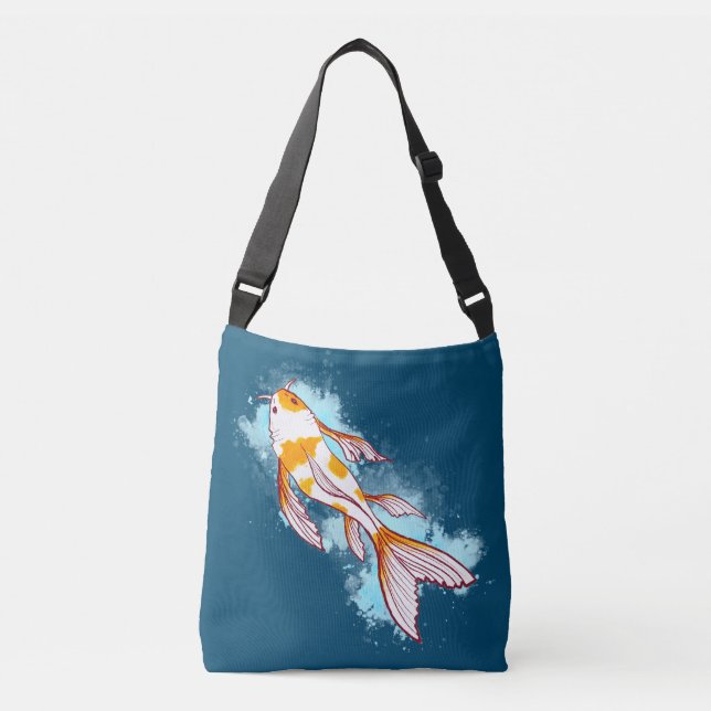 Koi Fisch Schwimmen Illustration Tragetaschen Mit Langen Trägern (Vorderseite)