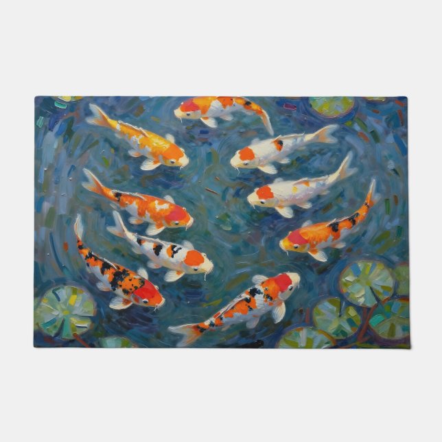 Koi-Fisch Seerosen Impressionistischer Teich Fußmatte (Vorderseite)