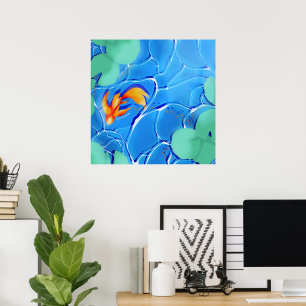 Koi Fisch Teich Blau Wasser Garten Wand Kunst Post