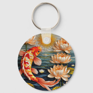 Koi-Fisch umgeben von Lotusblumen Schlüsselanhänger