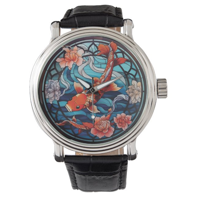 Koi Fisch und Kamelien im asiatischen Stil aus gef Armbanduhr (Vorderseite)