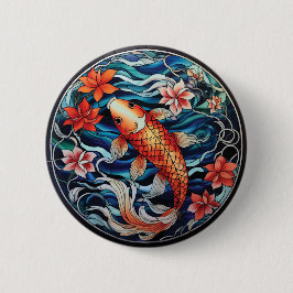 Koi Fisch und Kamelien im asiatischen Stil aus gef Button