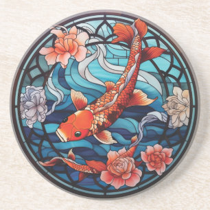 Koi Fisch und Kamelien im asiatischen Stil aus gef Getränkeuntersetzer