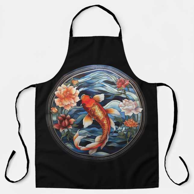 Koi Fisch und Kamelien im asiatischen Stil aus gef Schürze (Vorderseite)