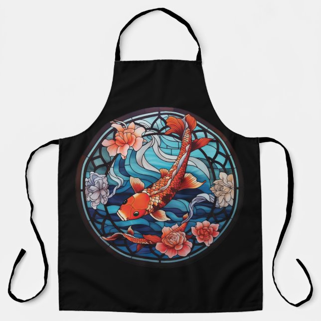 Koi Fisch und Kamelien im asiatischen Stil aus gef Schürze (Vorderseite)