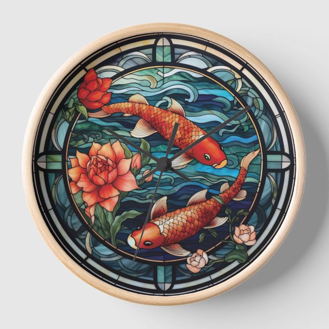 Koi Fisch und Kamelien im asiatischen Stil aus gef Uhr (Vorderseite)
