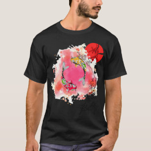Koi-Fisch und Kirschblütenkunst mit rotem Japanisc T-Shirt