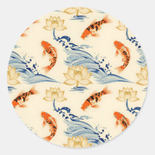 Koi-Fisch und Lotus Nahtloses Muster Runder Aufkleber