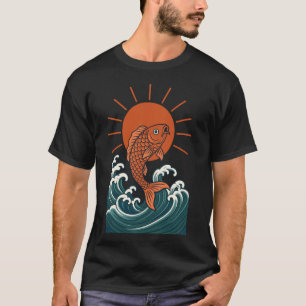 Koi-Fisch-Welle-Sonne-japanischer-Kunststil-Glück- T-Shirt