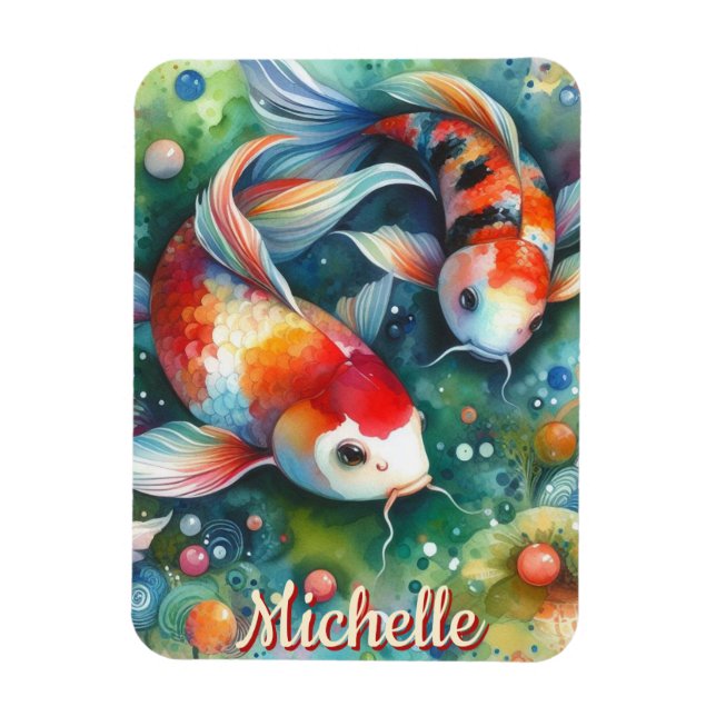Koi-Fisch Whimsical Watercolor Personalisiert Magnet (Vertikal)