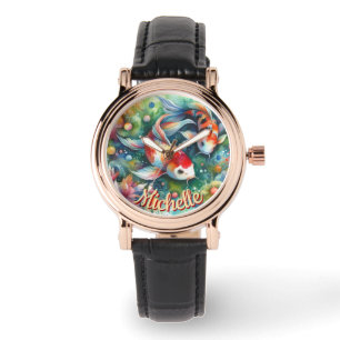 Koi Fisch Whimsisches Wasser Orange Personalisiert Armbanduhr