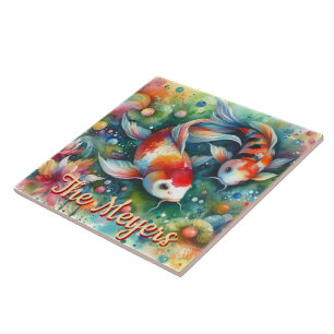 Koi Fisch Whimsisches Wasser Orange Personalisiert Fliese