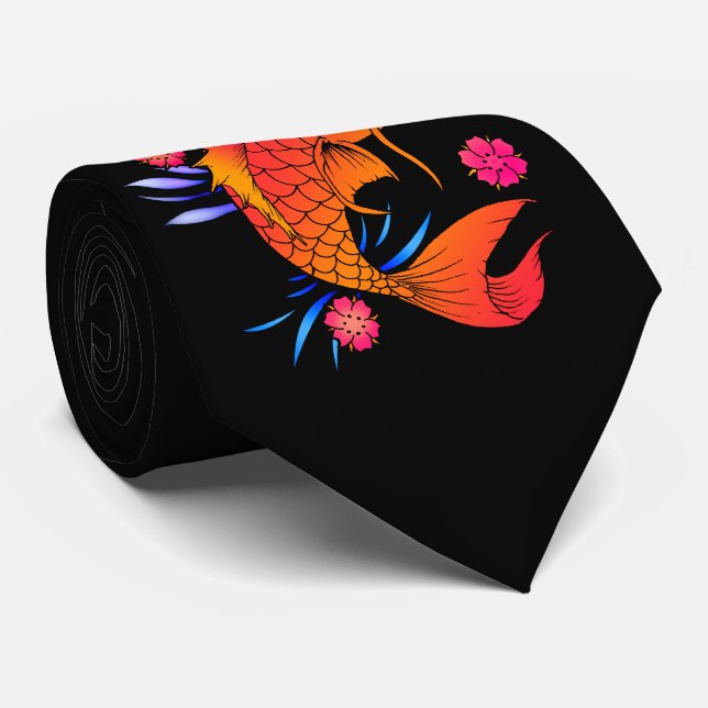 koi Fische und Blumen Krawatte (Gerollt)
