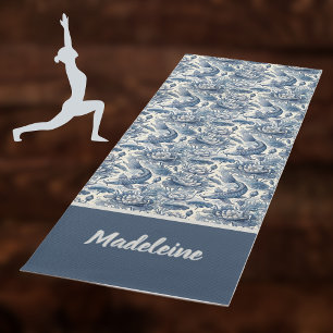 Koi-Fische und Wasserlilien Blau Chinoiserie Monog Yogamatte