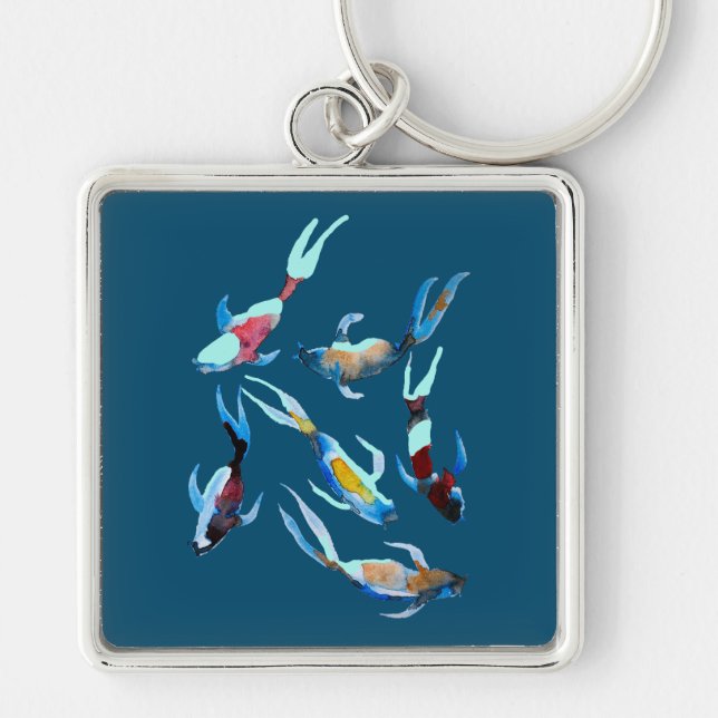 Koi Fish Aquarell Japanische Kunst Schlüsselanhänger (Vorne)