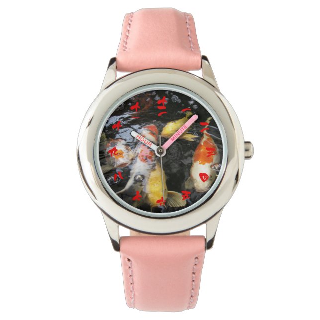 Koi Fish Chinese Numeral Character (Roter Schrifta Armbanduhr (Vorderseite)