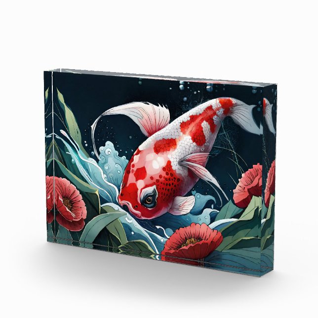 Koi Fish Fish weiblich Zeichnend japanische Art Ko Fotoblock (Rechts)
