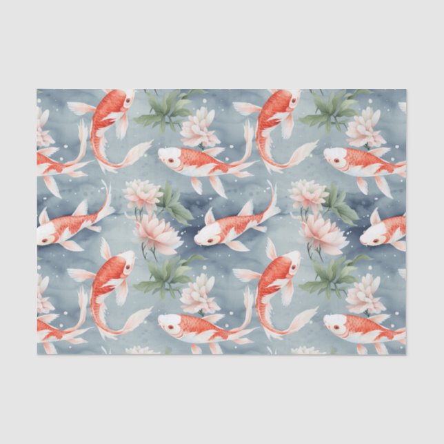 Koi Fish Floral Pond Decoupage Seidenpapier (Vorderseite)