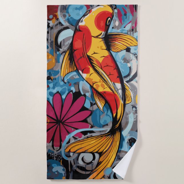 Koi Fish Graffiti Pop Art Strandtuch (Vorderseite)