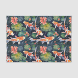 Koi Fish Green Lily Pads Pond Decoupage Seidenpapier