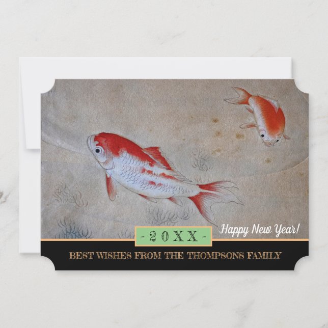 Koi Fish & Happy New Year! Karte /20XX Grüße (Vorderseite)