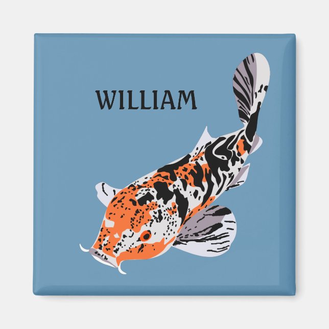 Koi Fish Illustration Orange und Blau Personalisie Magnet (Vorne)