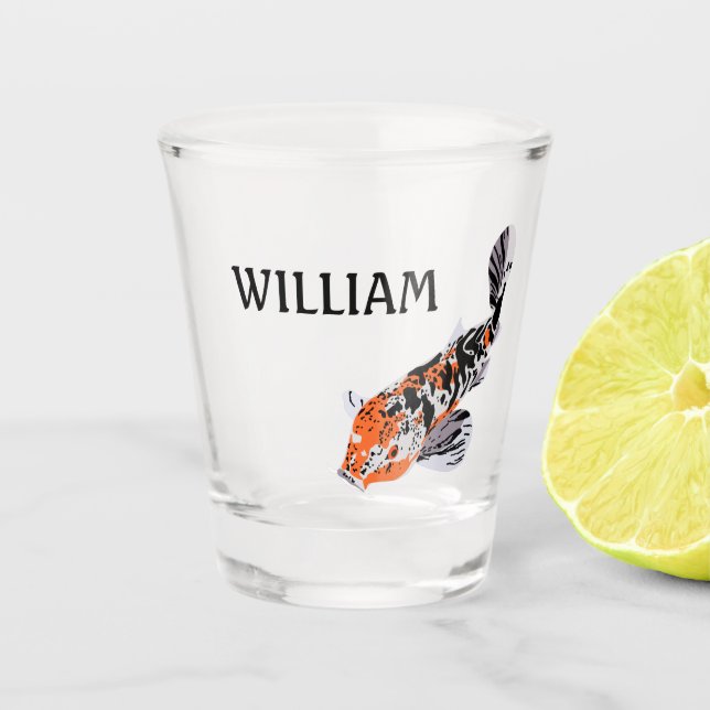 Koi Fish Illustration Orange und Blau Personalisie Schnapsglas (Vorderseite)